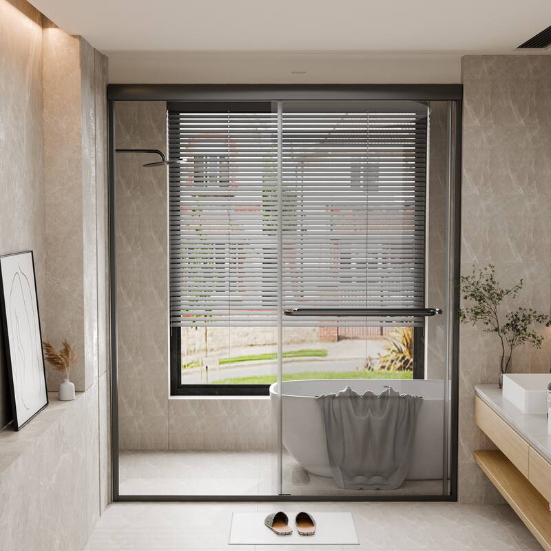 45''/54''W x 70'' H Glass Double Sliding Shower Door in Black/Chrome