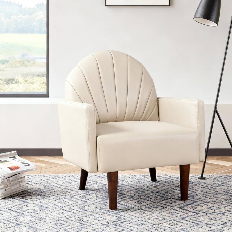 Contemporary Shell-shaped Amchair with Upholstery and Wooden Legs, Suitable for Living Rooms