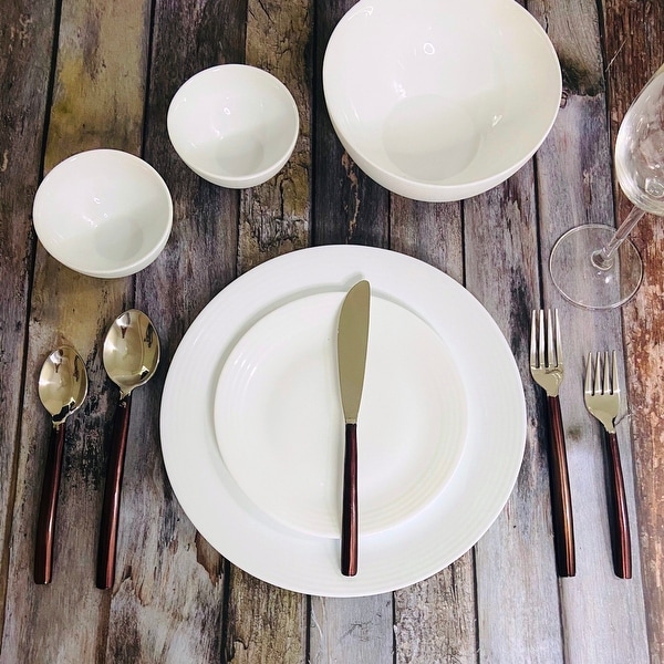 INOX Cinnamon Bronze Melrose 20 Pc. Flatware Set (Serves 4) - 9" Dinner nife, 8.25" Dinner Fork, 8" Dinner Spoon. Opens flyout.