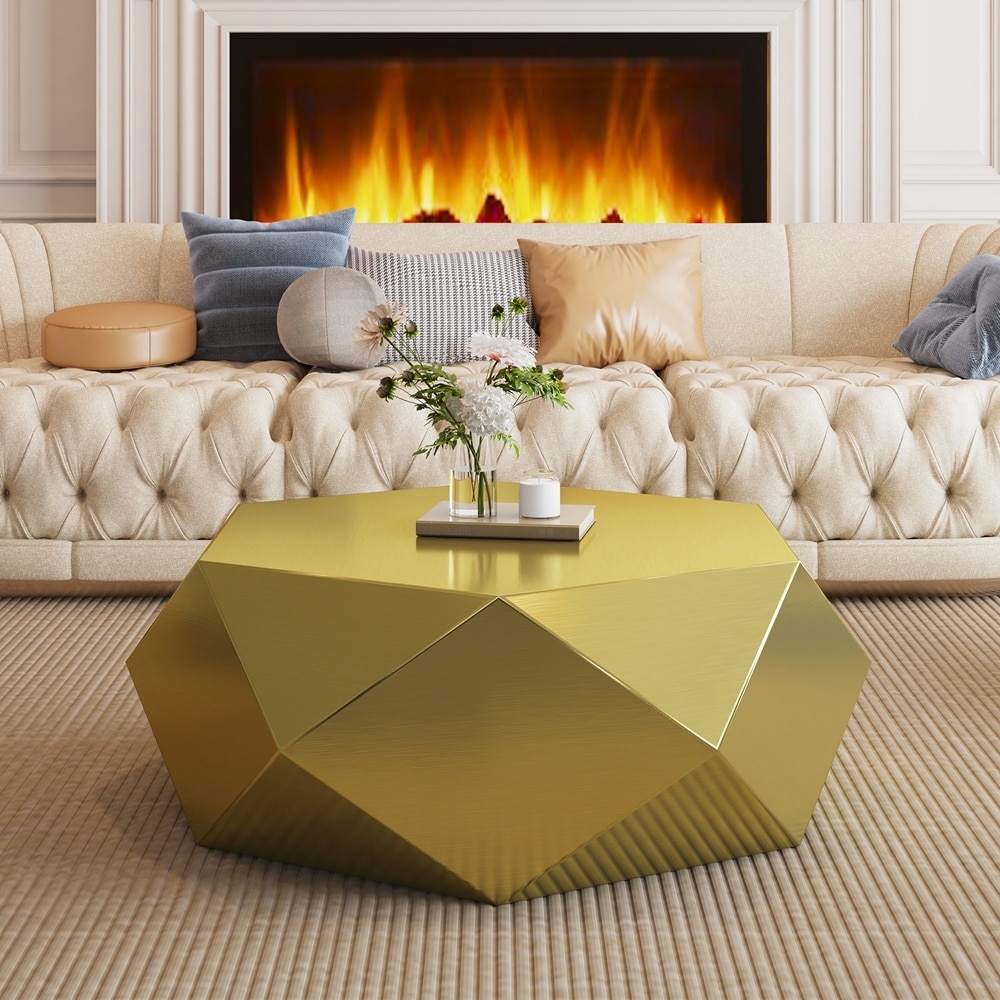 Stainless Steel Coffee Table, Geometric End Table for Living Room