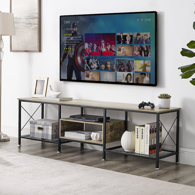 VECELO Large TV Console and TV Cabinet Industrial Entertainment Center for TVs up to 77, TV Stand