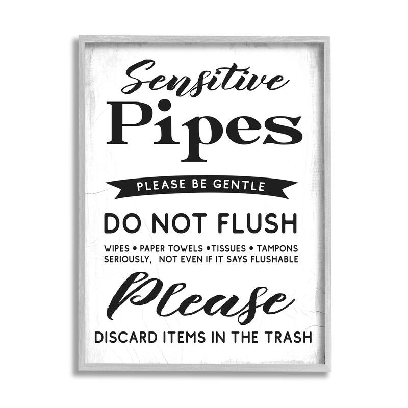 Stupell Sensitive Toilet Pipes Sign Flushing Restrictions Framed Wall Art - White