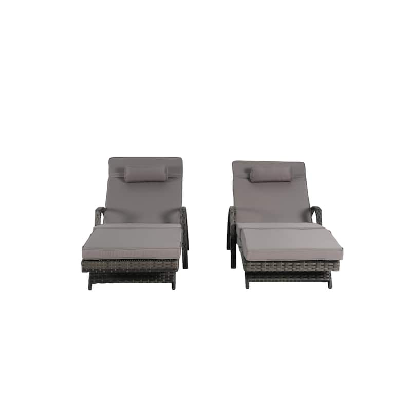 Outdoor Wicker Long Reclining Chair Set of 2 with Cushions