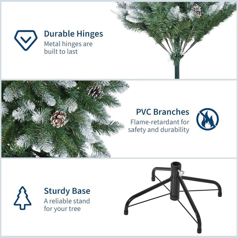 Christmas Tree, Pre-Lit 4.5 Ft Artificial Pine with LED Lights, Hinged Holiday Tree with Foldable Metal Base for Home