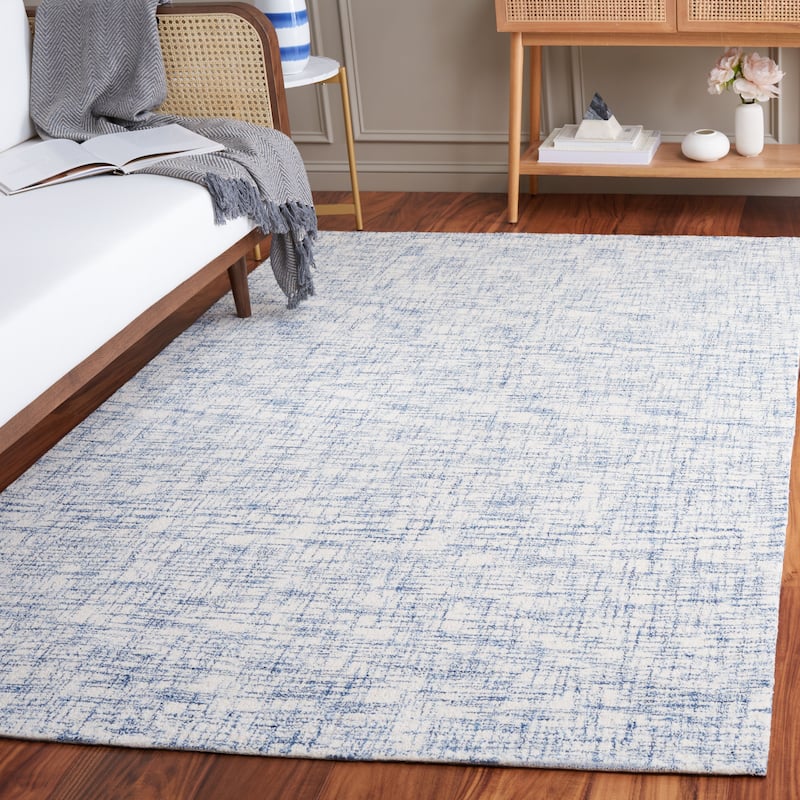 SAFAVIEH Handmade Ebony Zack Contemporary Wool Rug - 6' Square - Blue/Ivory