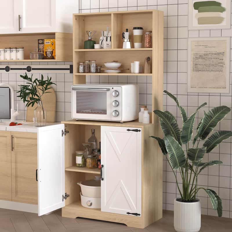 Kitchen Pantry Storage Cabinet with Doors and Shelves, 3-Tier Freestanding Larder Cupboard for Kitchen Organization