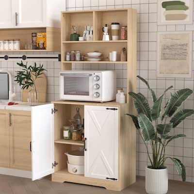 Pantry Cabinet with 2 Doors, 3-Tier Modern Kitchen Cabinet with Shelves, Freestanding Larder Cupboard