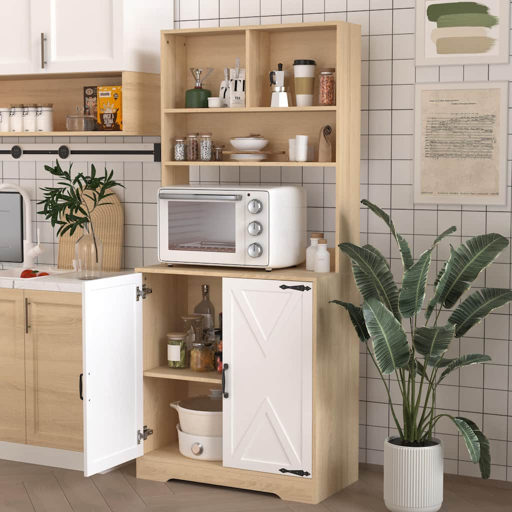 Pantry Cabinet with 2 Doors, 3-Tier Modern Kitchen Cabinet with Shelves, Freestanding Larder Cupboard
