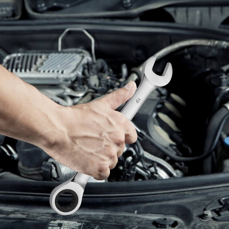 8-Piece Chrome Vanadium Steel Combination Wrench Set with Organizer Rack - 9.3 x 8 x 1.5 in