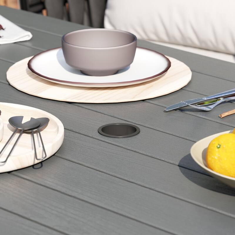 70.9" Outdoor Dining Table with Umbrella Hole, HDPE All Weather Patio Table Waterproof UV Resistant Rectangular Dining Table