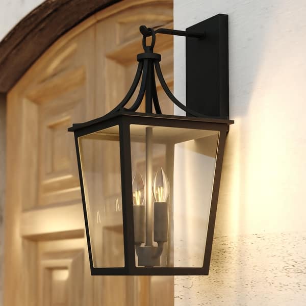 slide 2 of 8, VAXCEL Cottage Grove 1-Light Matte Black Outdoor Wall Sconce made of Durable Metal, Clear Glass Shade, LED Compatible 9-in W x 19-in H x 9.75-in D - Matte Black