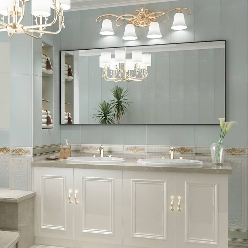 QuivaraView Wall Mounted Aluminum Frame Bathroom Vanity Mirror - 60" x 28" - Black