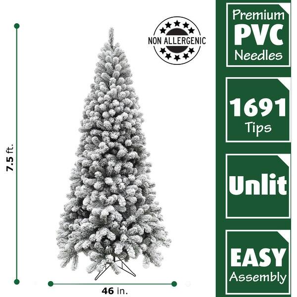 Fraser Hill Farm 7.5-Ft. Flocked Alaskan Pine Christmas Tree