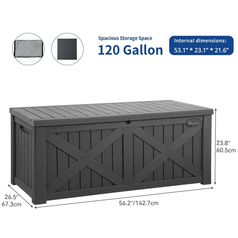 120 Gallons Water Resistant Resin Lockable Deck Box