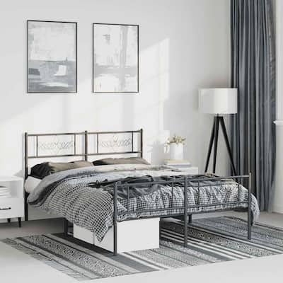 vidaXL 12 Inches Black Queen Metal Bed Frame No Mattress - 81.5" x 61.4" x 35.4"