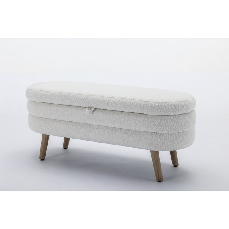 Boucle Fabric Storage Bench Bedroom Bench With Wood Legs For Living Room Bedroom Indoor