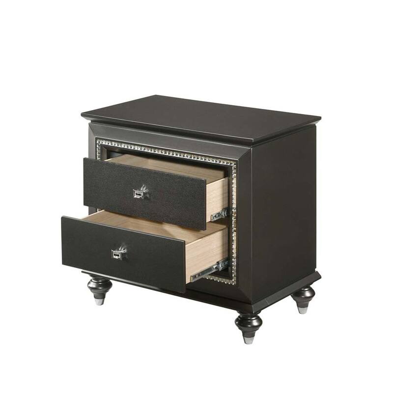 Contemporary Solid Wood Frame 2-Drawers Nightstand with Embossed Textures