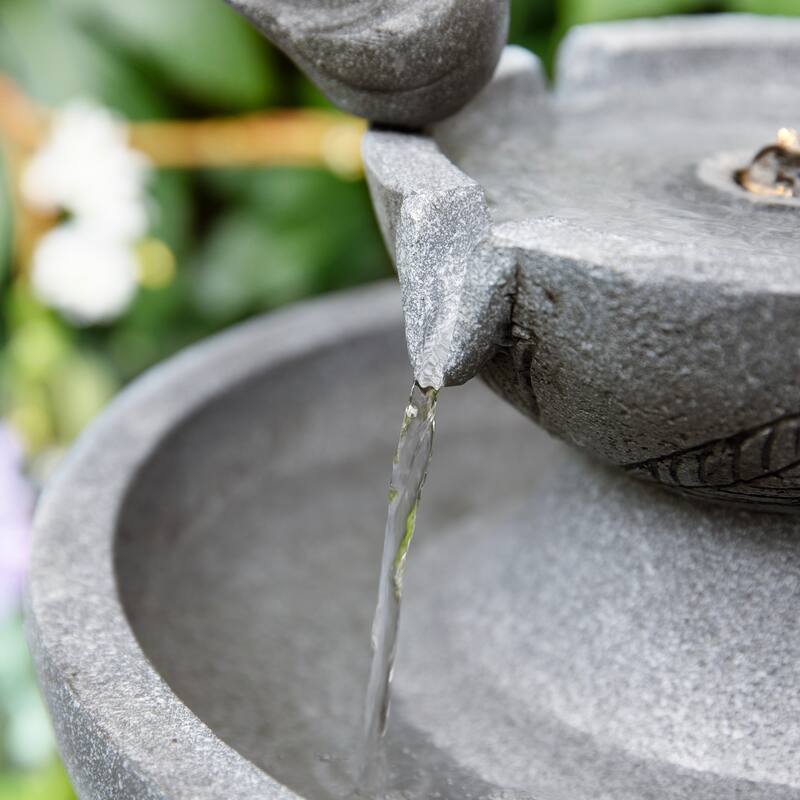 Glitzhome 26"H 2-Tiered Birdbath Polyresin Outdoor Fountain with Birds, Pump and LED Light