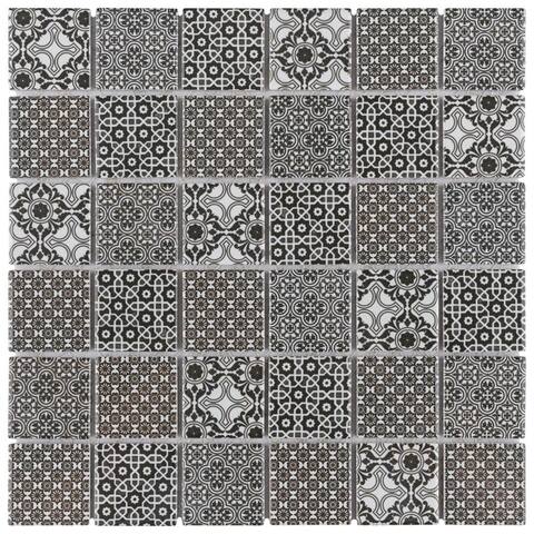 Merola Tile Classico 2" Black 1.63" x 1.63" Porcelain Mosaic Tile