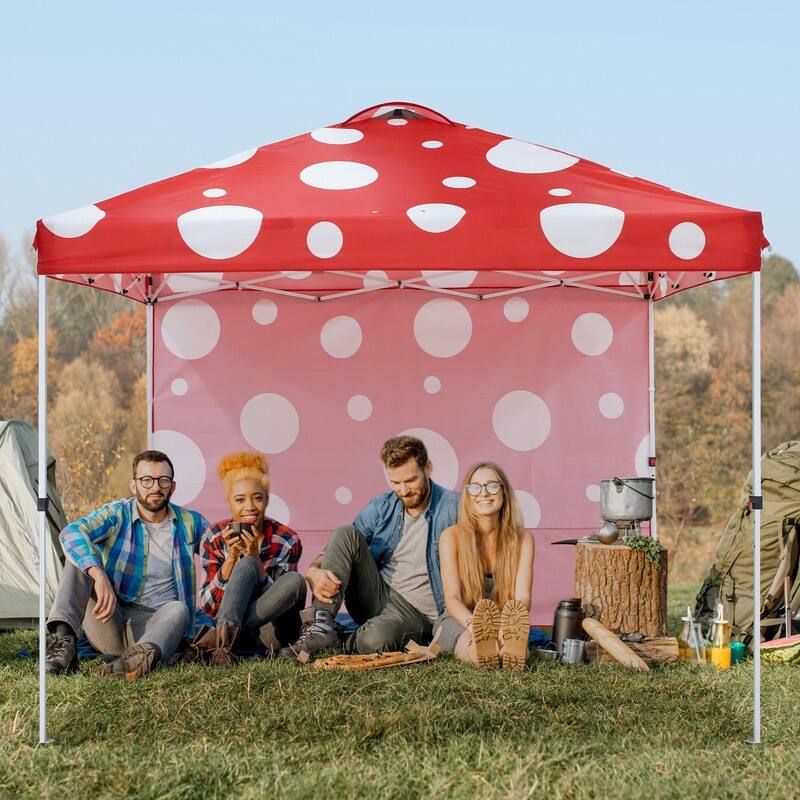 EAGLE PEAK Pop Up Canopy Tent with 1 Sidewall, Easy Setup Event Tent, Outdoor Sun Shade, Instant Canopy 10x10 - Red Mushroom