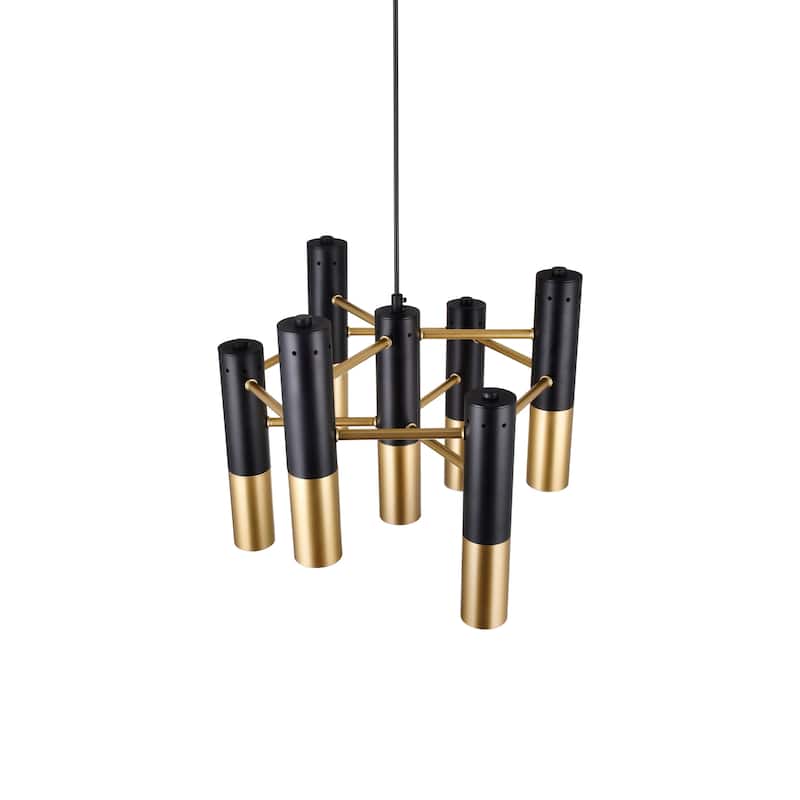 Anem 7 Light Matte Black & Satin Gold Down Chandelier - Matte Black/Satin Gold