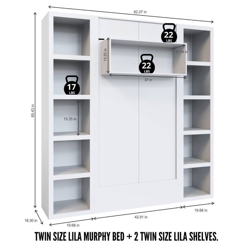 Easy-Lift Twin Murphy Wall Bed with Two Bookshelves