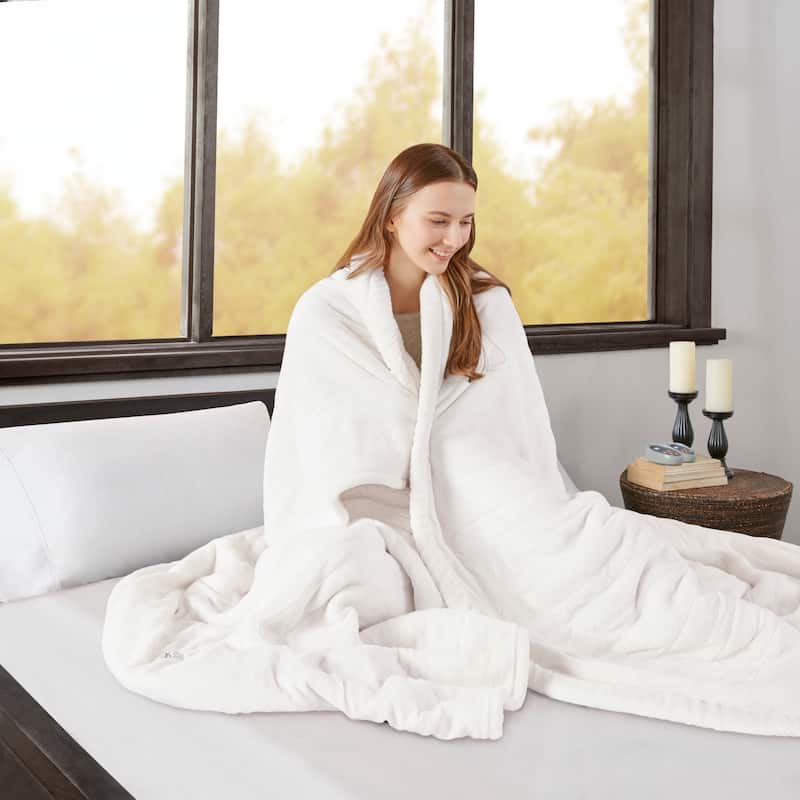 Beautyrest Solid Microlight to Berber Heated Blanket - Twin - Ivory
