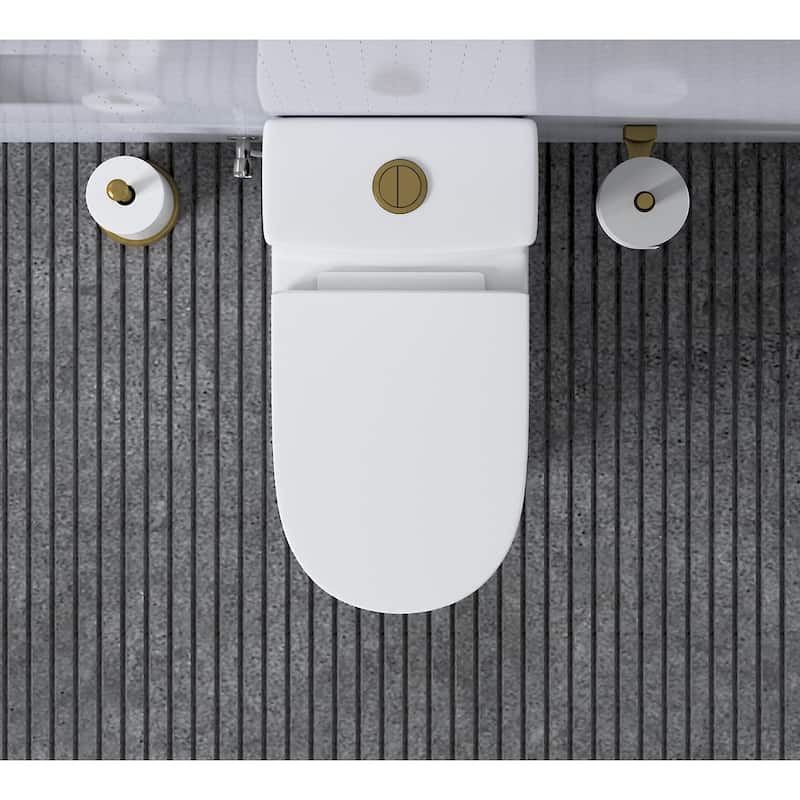 HOROW 1-Piece 0.8/1.28 GPF High Efficiency Dual Flush Toilet in White with Soft-Close Seat and Brushed Gold Push Button