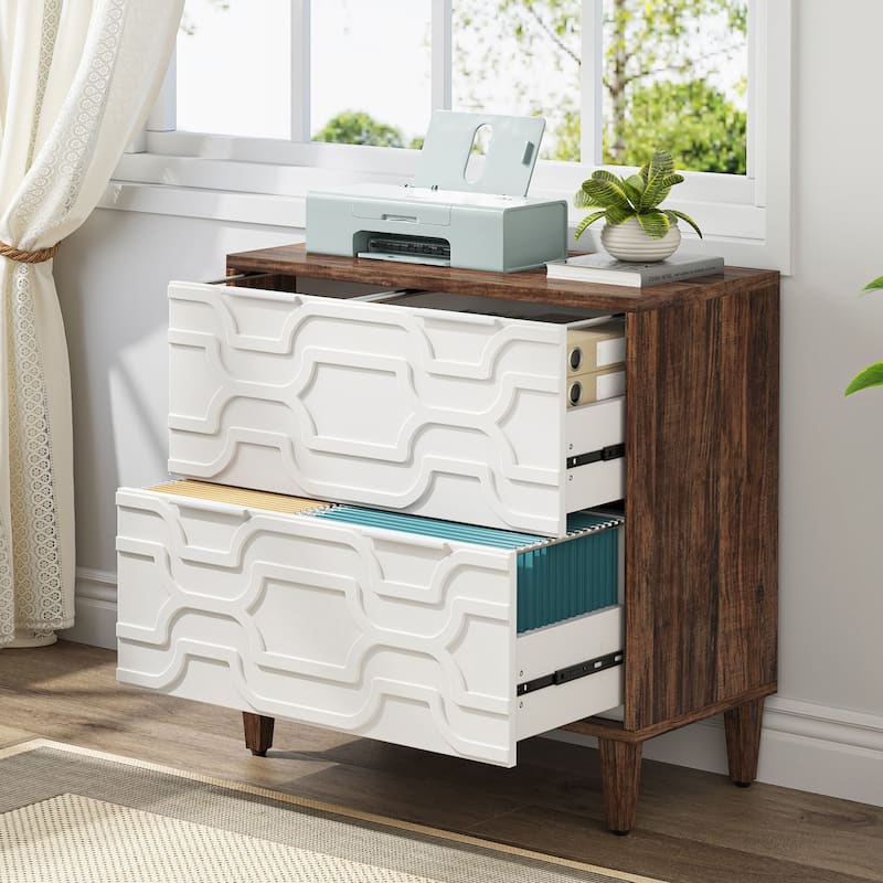 2 Drawer File Cabinet for Home Office, Filling Cabinet for A4/Letter/Legal Size - White+Dark Brown
