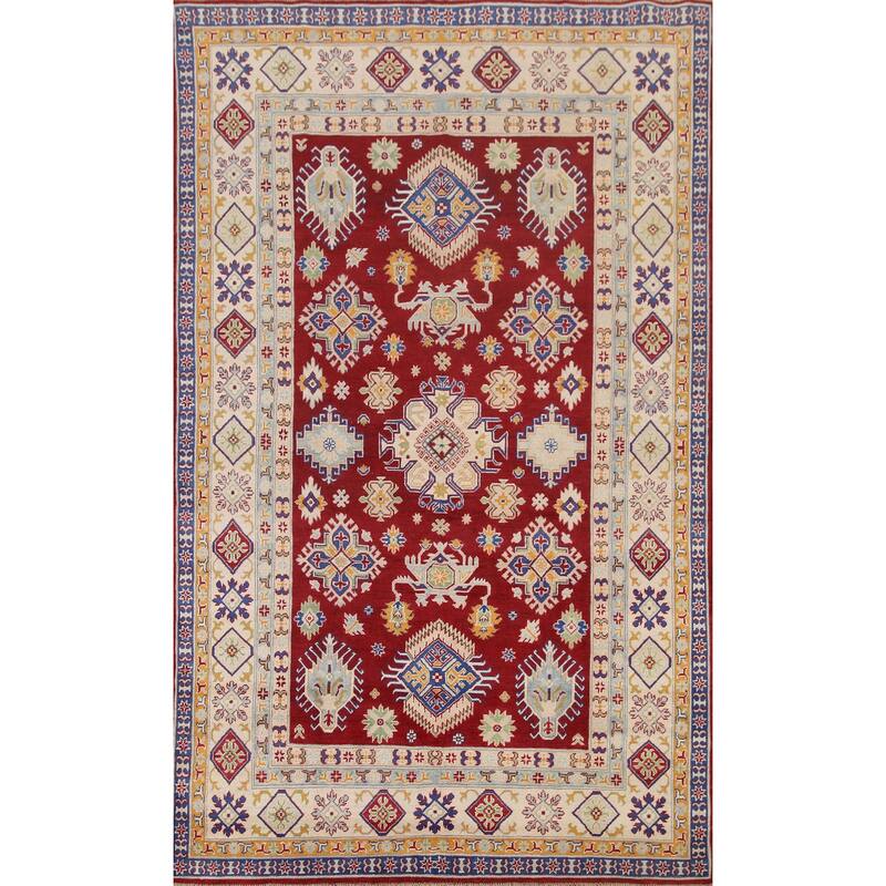 Hand Knotted Oriental 100% Wool Carpet Traditional Geometric Red Kazak Area Rug - 9' 11'' X 6' 5''