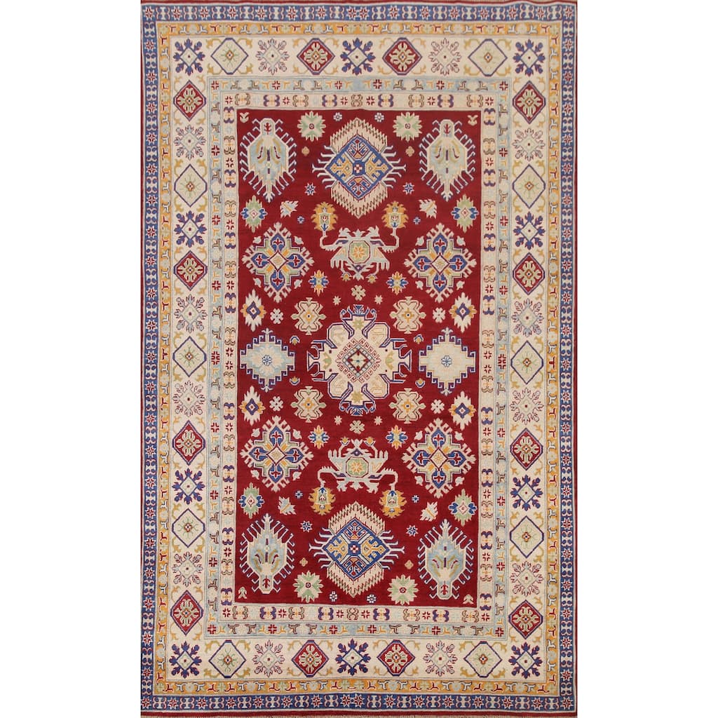 Hand Knotted Oriental 100% Wool Carpet Traditional Geometric Red Kazak Area Rug - 9' 11'' X 6' 5''