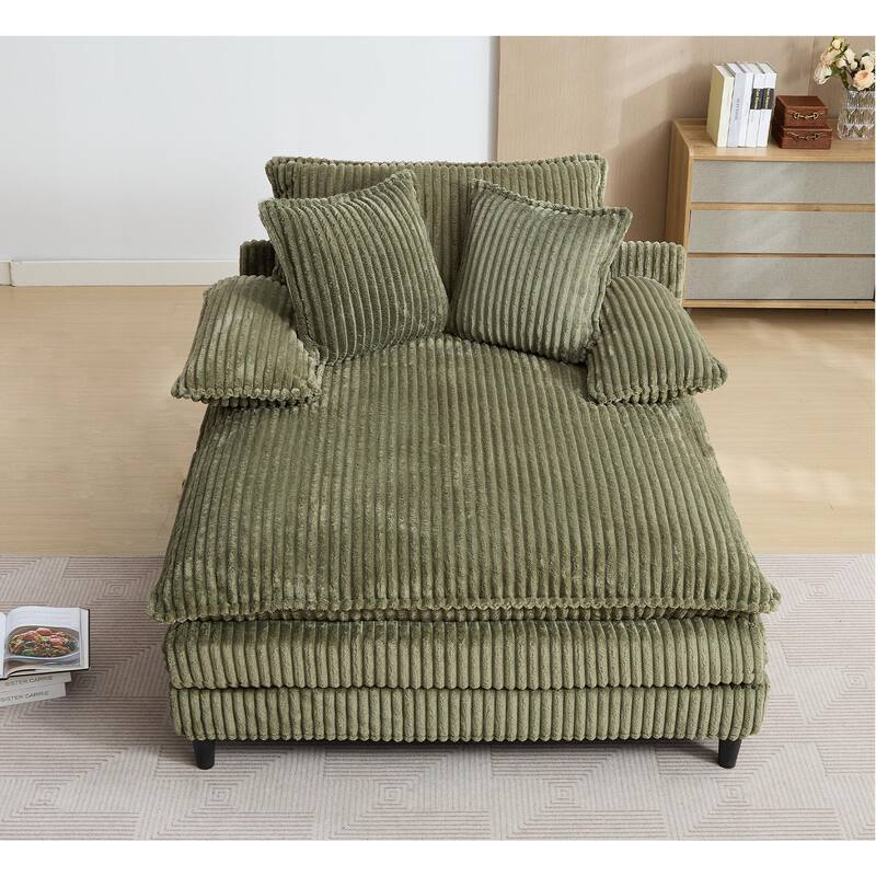 Oversized Corduroy Chaise Lounge Chair, Adjustable 4-Gear Reclining Sleeper Sofa Bed, Living Room Deep Seat Leisure Sofa Chair