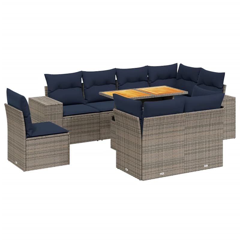 vidaXL Patio Sofa Set with Cushions Outdoor Furniture 9 Piece Poly Rattan - 24.4 x 24.4 x 27.2
