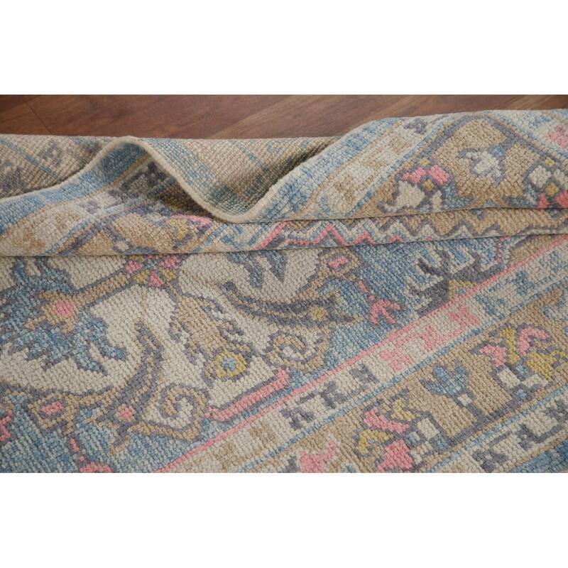Handmade Vegetable Dye Oushak Turkish Runner Rug Blue Wool Carpet - 3'1"x 11'3"