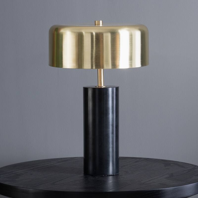 Valiente Gold Drum Table Lamp with Black Marble Accent - Black