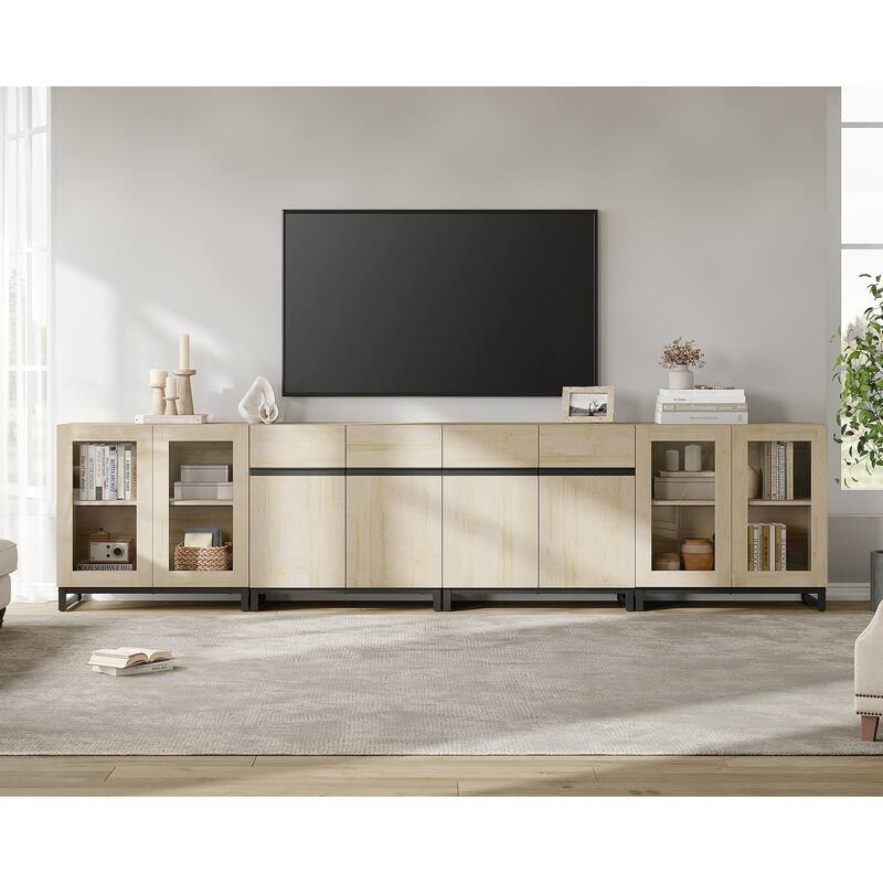 4-in-1 TV Stand for 120" TVs, Entertainment Center with Glass Doors & Metal Legs