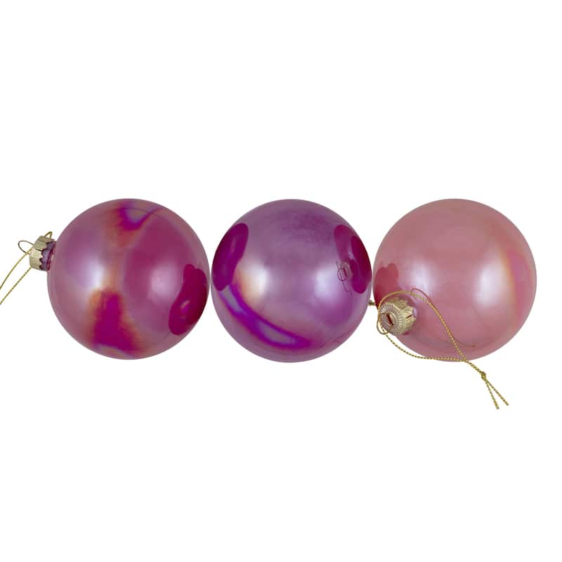 Shiny Glass Ball Christmas Ornaments - 3" (80mm) - Pink, Purple and Peach - 6ct