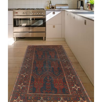 Noori Rug Vintage Distressed Efrain Charcoal/Burgundy Runner - 3'4" x 6'9"