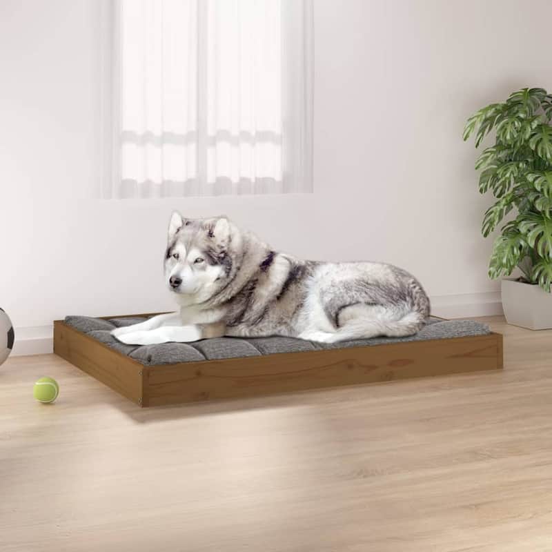 vidaXL Dog Bed 40"x29.1"x3.5" Solid Wood Pine - 40" x 29.1" x 3.5" - Honey brown