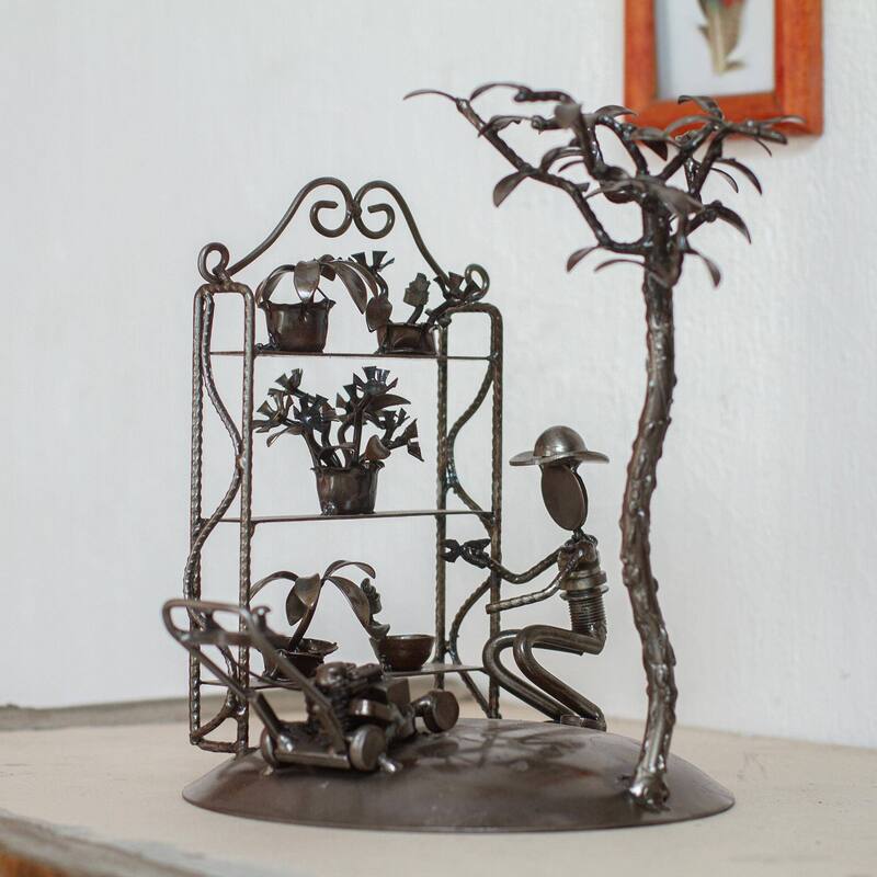 Novica Handmade Rustic Gardener Recycled Auto Parts Sculpture