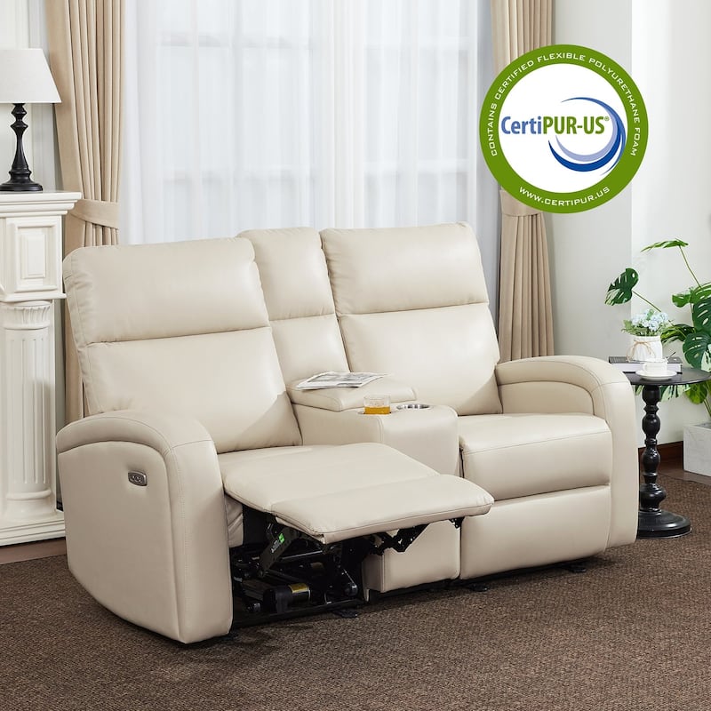 Zero Wall Recliner Loveseat with USB & Type-C Dual Ports, for Small Space, Living Room - Cream - Loveseat with Console