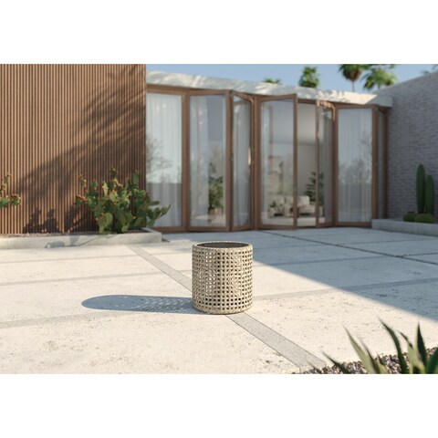 Winston Jasper Textured Pewter with Beechwood Weave Drum Stool/Side Table