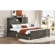 preview thumbnail 5 of 5, Full Size Platform Bed with Storage Headboard, Kid's Bed Frame with Sliding Door, Wooden Bed with 2 Drawers, Gray