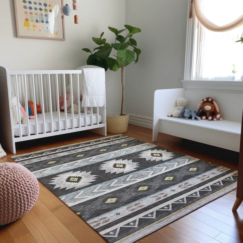 Premium Washable Super Soft Boho Tribal Mayfield Rug - Midnight - 3' x 5' - Rectangle
