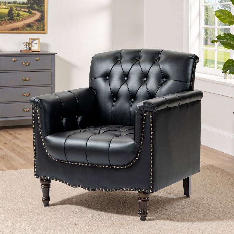 Tufted Accent Chair Vegan Leather Armchair for Living Room - Black