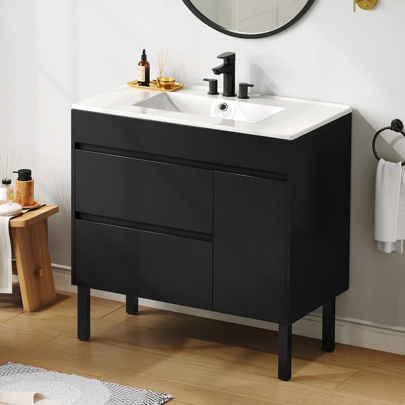 Moasis 36 Inch Freestanding Bathroom Vanity with Ceramic Sink 1 Cabinet and 2 Drawers