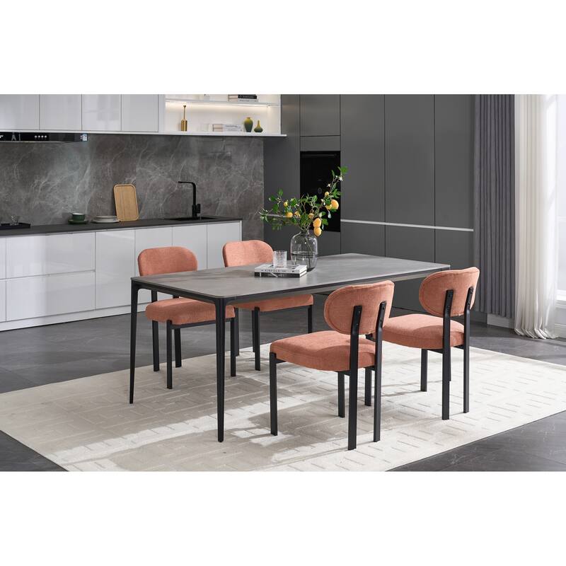 Modern Dining Room Chairs, Mid-Century Upholstered Boucle Kitchen Dining Chairs with Black Metal Legs