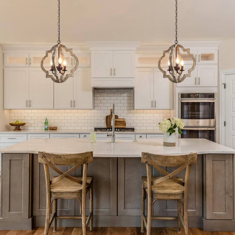 Modern Farmhouse 3-Light Wood Lantern Chandelier for Dining Room