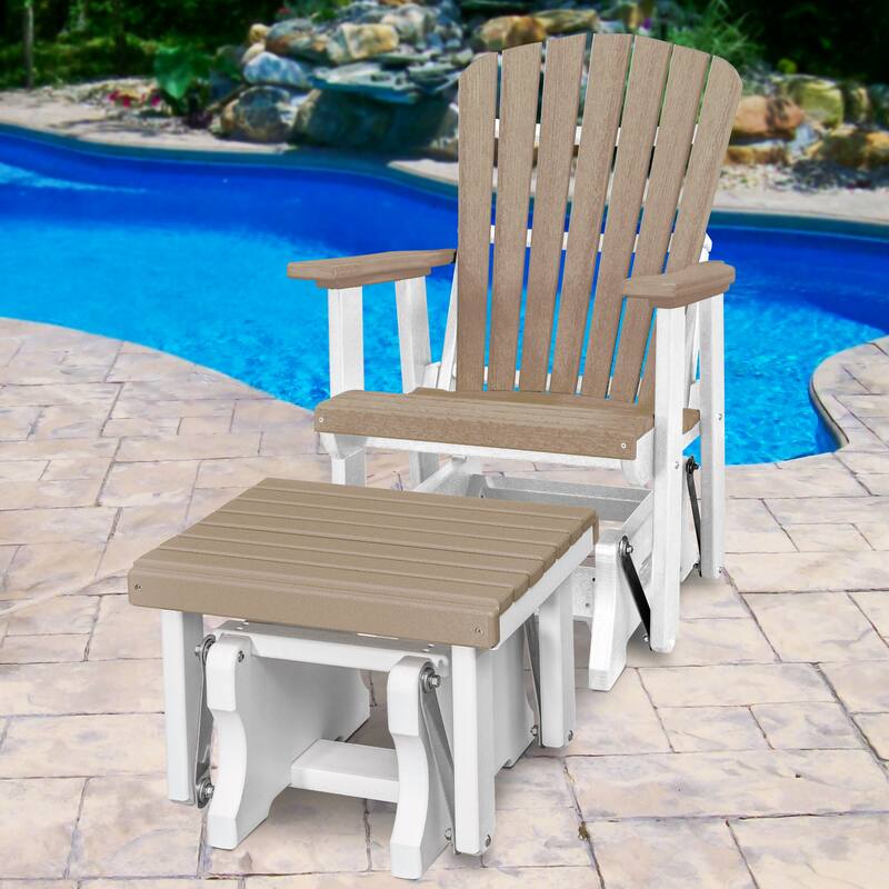 American Furniture Classics Fan Back Glider and Ottoman Glider, Made in the USA - Weatherwood on White