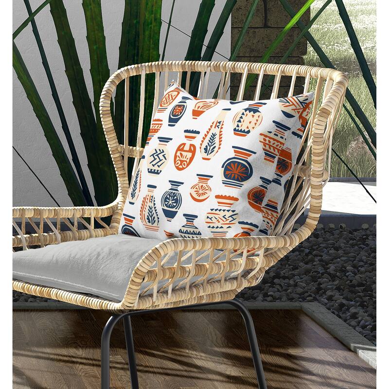 Mystical Pottery Indoor/Outdoor Reversible Throw Pillow White and Orange
